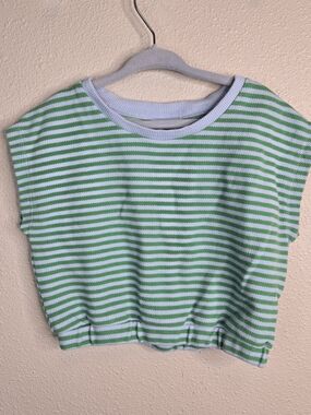 Old Navy Green & White Striped Knit Crop Top - Girls